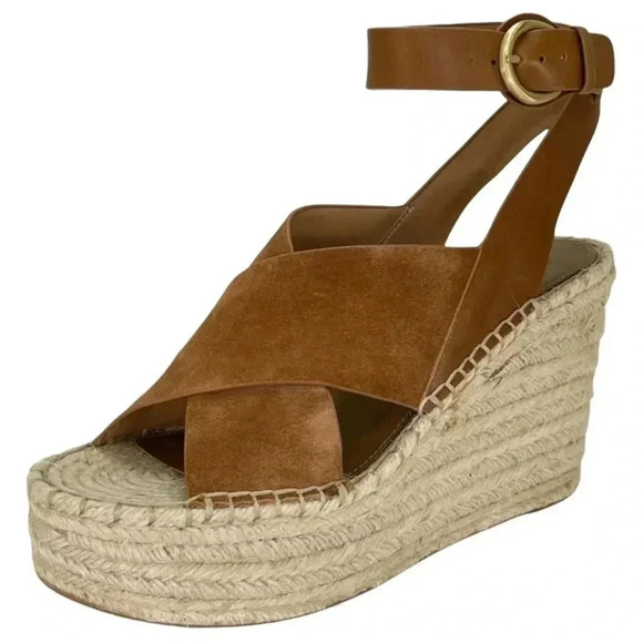 Marc Fisher Shoes - Marc Fisher LTD Abacia Tan Leather Espadrille Womens Platform Sandals 9M